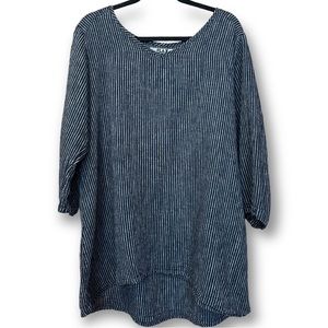 FLAX Striped Linen High-Low Pullover Oversized Tunic
